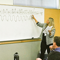 "woman presenting in front of a group"