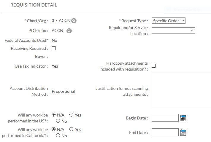 Requisition Details section