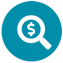 vector icon of a dollar sign inside of a magnifying glass